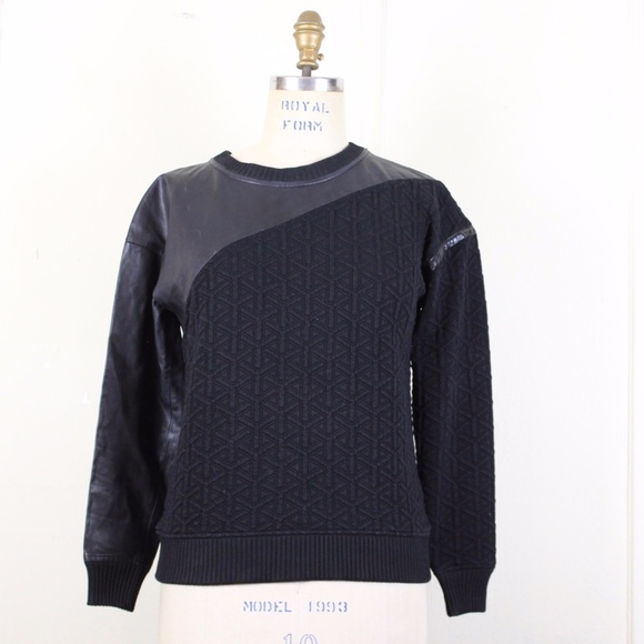 Ohne Titel Black Leather Quilted Sweatshirt / Sweater - xs, extra small - Picture 3 of 7